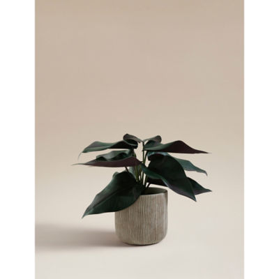 Green Artificial Real Touch Leaf In Cement Ribbed Pot 22cm thumbnail 2