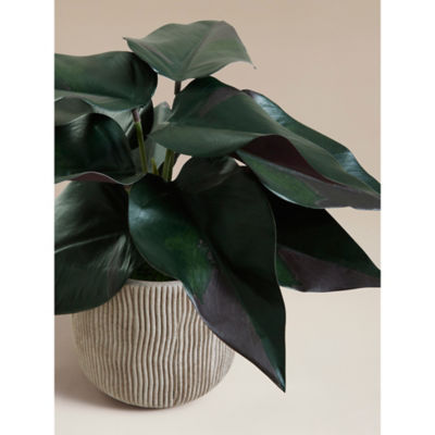 Green Artificial Real Touch Leaf In Cement Ribbed Pot 22cm thumbnail 3