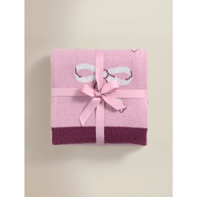 Pink Bow Knitted Throw - 150 x 120cm