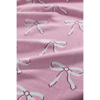 Pink Bow Knitted Throw - 150 x 120cm thumbnail 3
