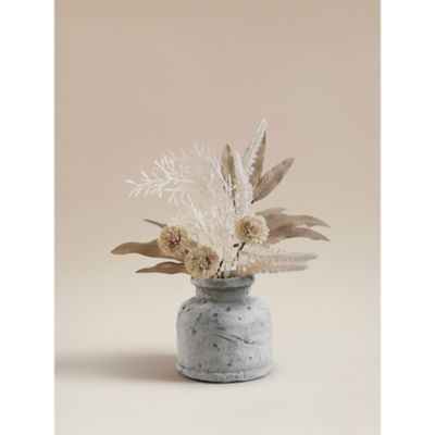 Artificial Mixed Dry Floral In Grey Rustic Cement Pot 30cm