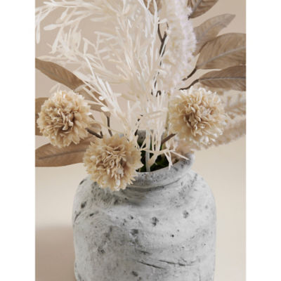 Artificial Mixed Dry Floral In Grey Rustic Cement Pot 30cm thumbnail 3