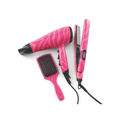 Pink Zebra Hair Dryer & Straighteners Set