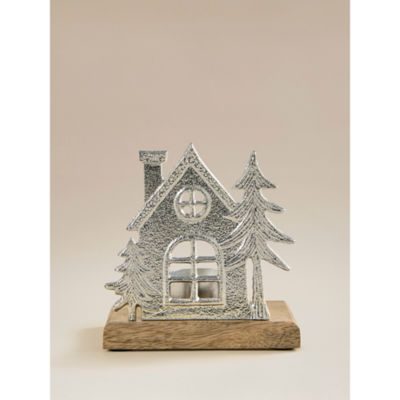 Silver-Tone Winter Metal House Tealight Holder thumbnail 2