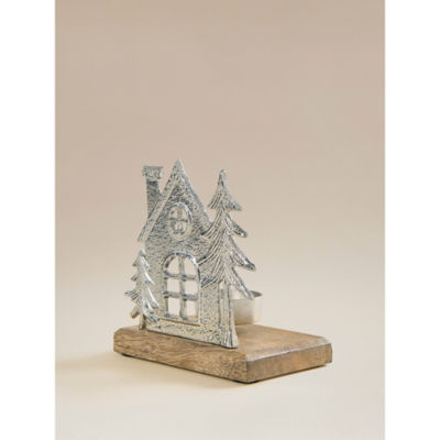 Silver-Tone Winter Metal House Tealight Holder thumbnail 3