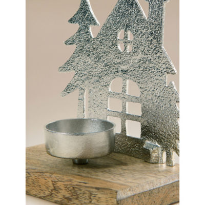 Silver-Tone Winter Metal House Tealight Holder thumbnail 4