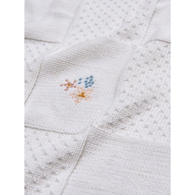 Cream Knitted Floral Blanket 100% Cotton - 70cm x 100cm thumbnail 3
