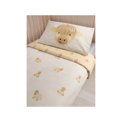 Beige Highland Cow Toddler Reversible Duvet Set