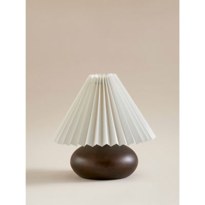 Natural Wood Table Lamp With Pleated Shade thumbnail 2