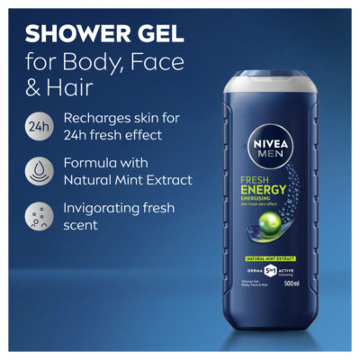 NIVEA Men Fresh Energy Shower Gel 500ml thumbnail 4