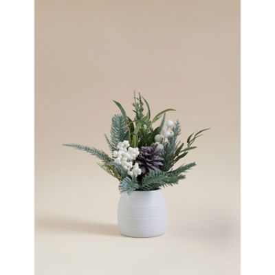 Winter White Berry Foliage in White Ceramic Pot thumbnail 2