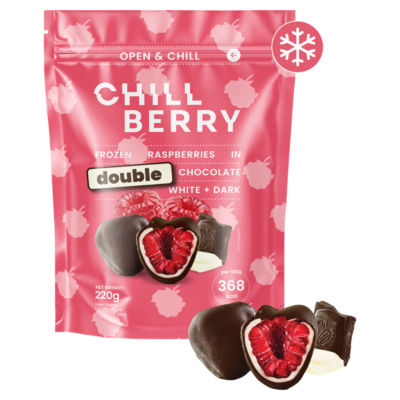 Frozen Raspberries in Double Chocolate White + Dark 220g