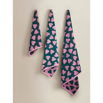 Green & Pink Hearts Cotton Hand Towel thumbnail 2