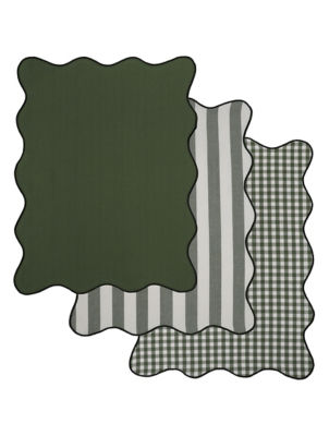 Green Scalloped Tea Towel Set
