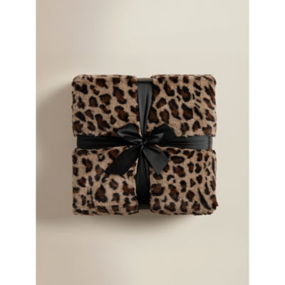 Brown Leopard Print Faux Fur Blanket - 220cm x 200cm thumbnail 2
