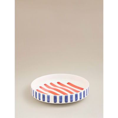 Blue & White Painted Stripe Serving Bowl