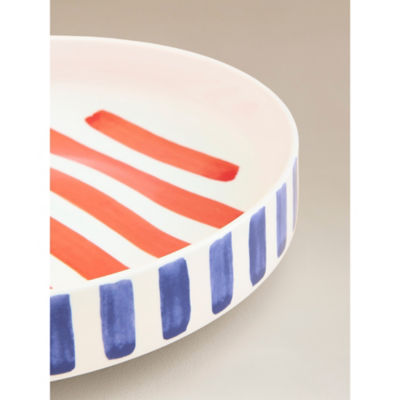 Blue & White Painted Stripe Serving Bowl thumbnail 3