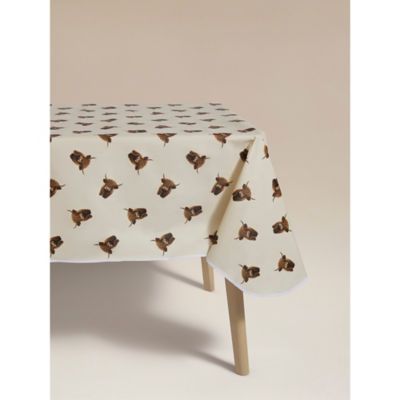 Beige & White Highland Cow Wipeclean Tablecloth