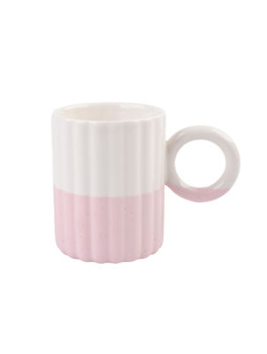 Pink And White Ribbed Mug