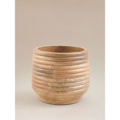 Natural Ribbed Mango Wood Planter thumbnail 2