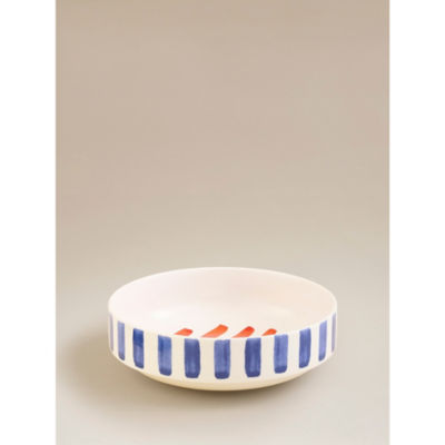 Blue & White Painted Stripe Pasta Bowl