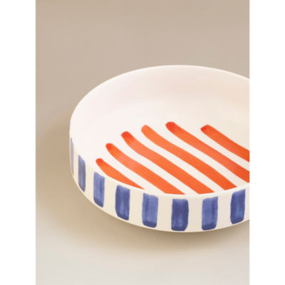 Blue & White Painted Stripe Pasta Bowl thumbnail 3