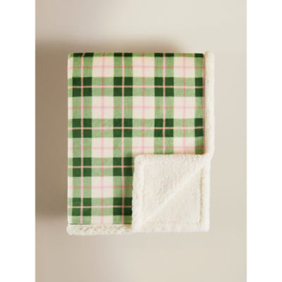 Green Spring Check Super-Soft Sherpa Throw 120x150 thumbnail 2