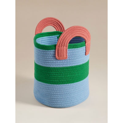 Blue & Green Striped Woven Storage Basket thumbnail 2