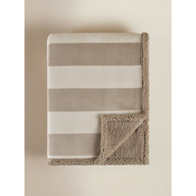 Natural Stripe Sherpa Throw 120x150