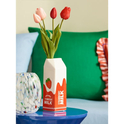 Red Artificial Tulip In Milk Carton Vase thumbnail 2
