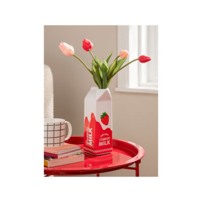 Red Artificial Tulip In Milk Carton Vase thumbnail 3