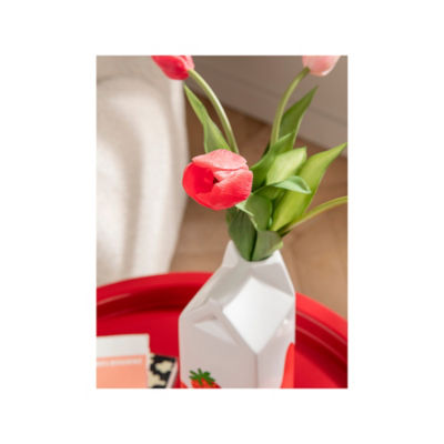 Red Artificial Tulip In Milk Carton Vase thumbnail 4