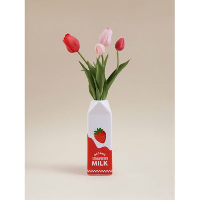 Red Artificial Tulip In Milk Carton Vase thumbnail 6