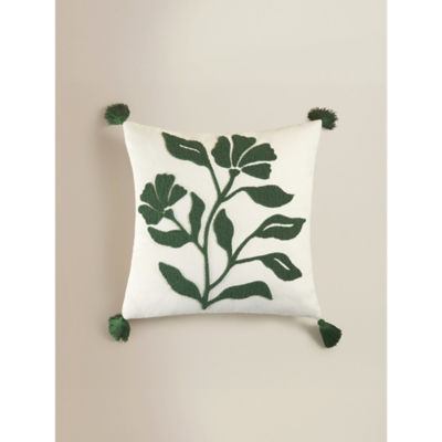 Green Textured Leaf Tassel Edge Cushion 45x45
