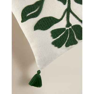 Green Textured Leaf Tassel Edge Cushion 45x45 thumbnail 4