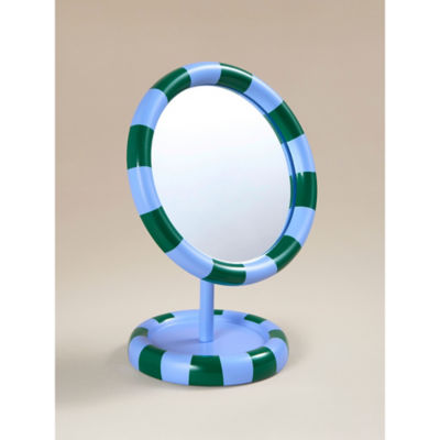 Blue & Green Striped Mirror with Trinket Tray Base