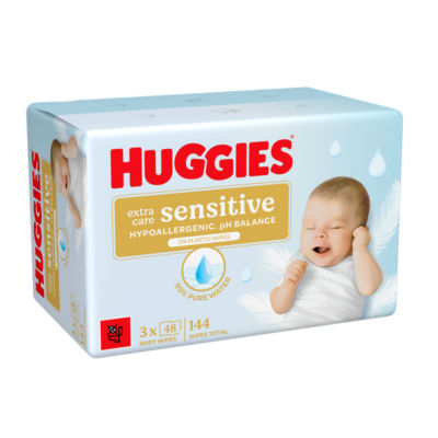 Huggies Pure Extra Care Sensitive Plastic Free Baby wipes - 3 packs of 48 wipes thumbnail 4