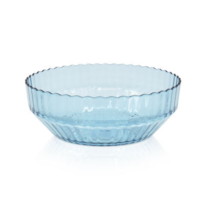 Outdoor Picnic Plastic Ribbed Blue Bowl thumbnail 2