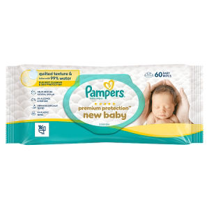Premium Protection New Baby Wipes Plastic Free, 60 Baby Wet Wipes