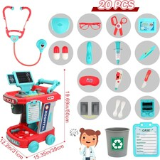 Doctor Kit for Kids – 20-Piece Educational Medical Station Trolley Playset with Sounds & Accessories (Coral) thumbnail 6