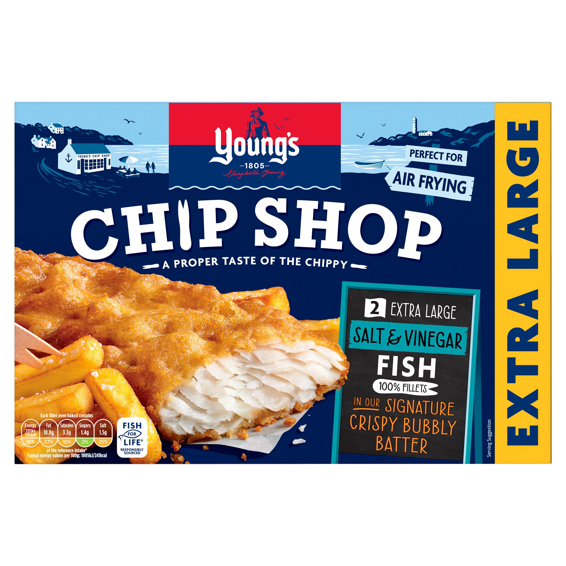 Young's Chip Shop 2 Extra Large Salt & Vinegar Batter Fish 100% Fillets 300g