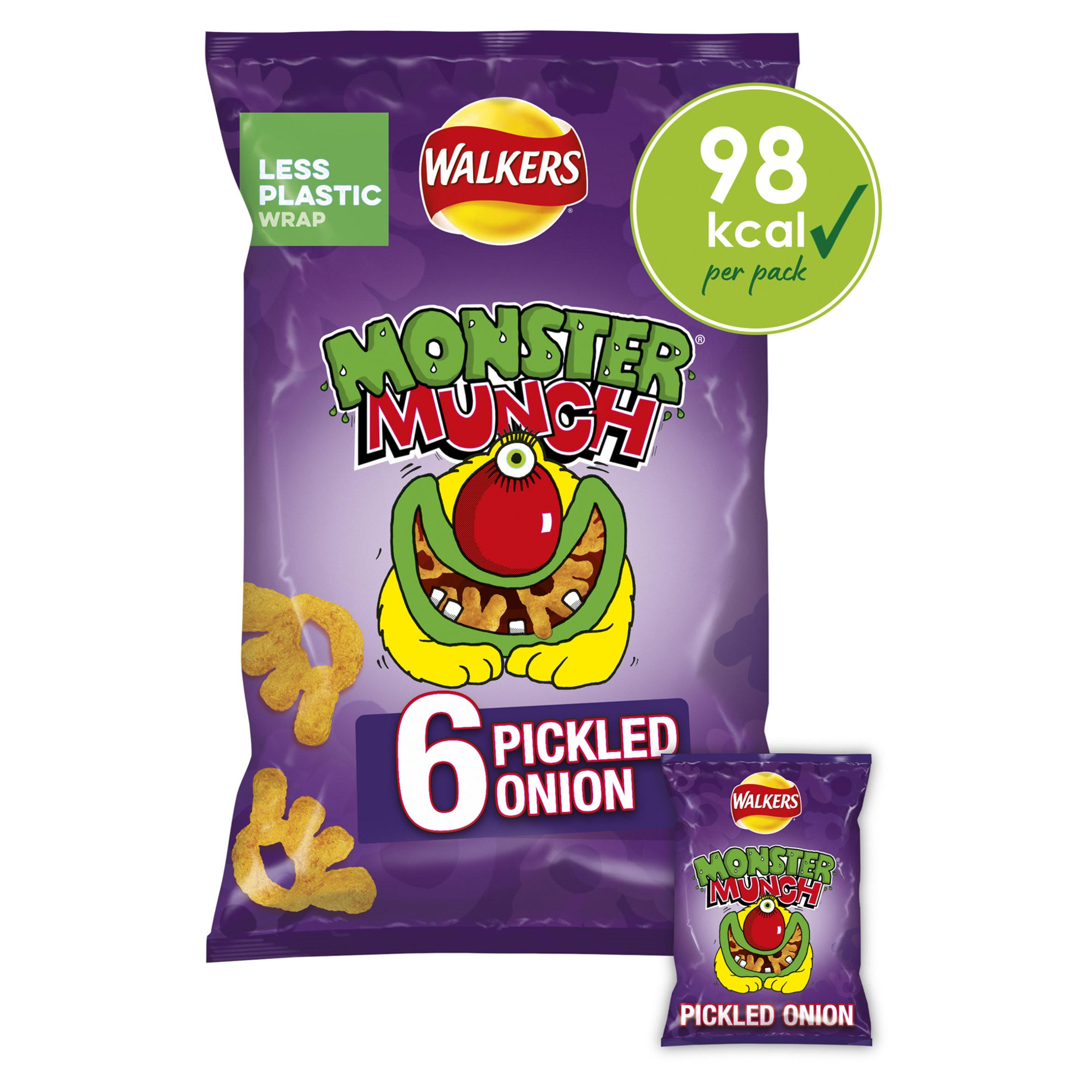 Walkers Monster Munch Pickled Onion Multipack Snacks Crisps 6x20g