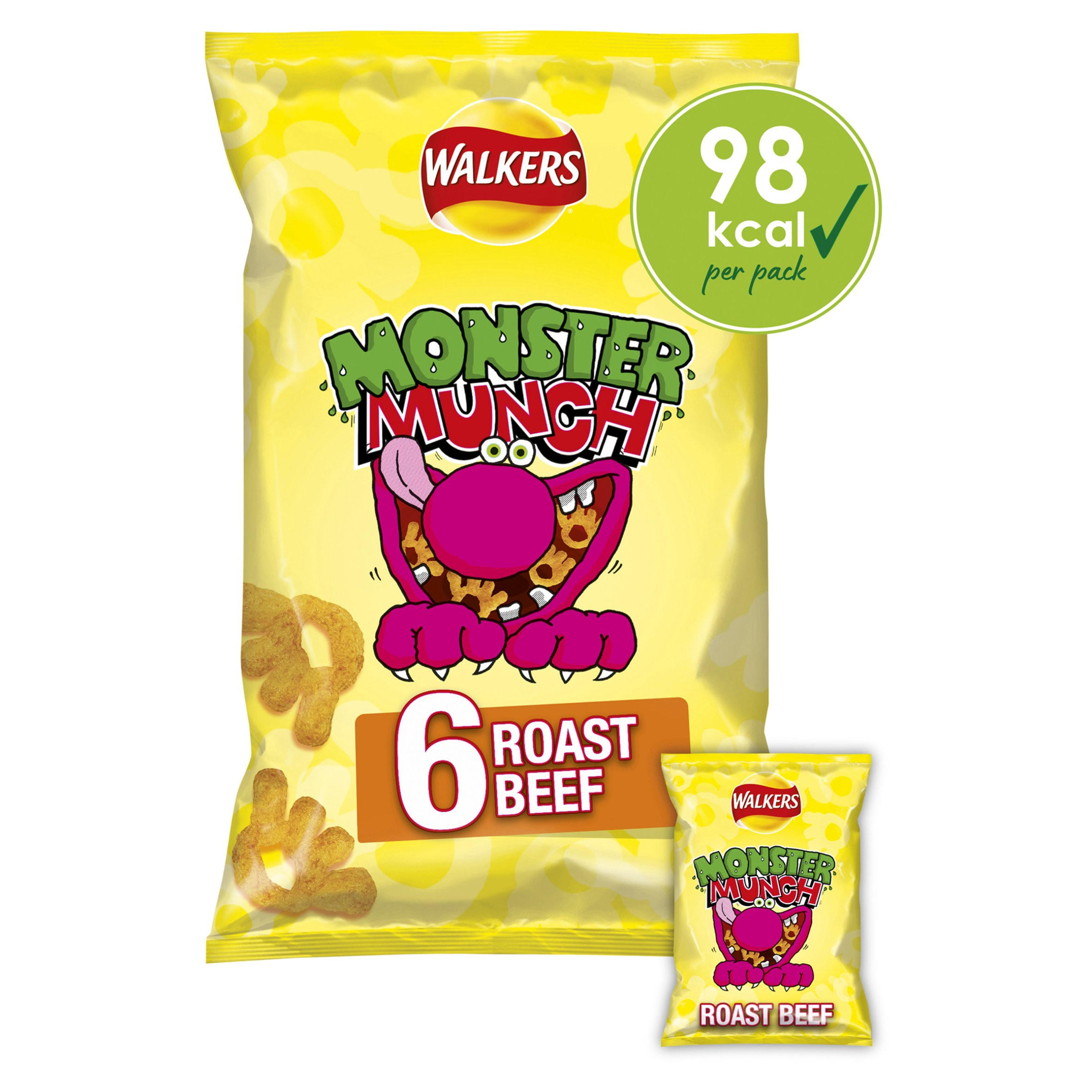 Walkers Monster Munch Roast Beef Multipack Snacks Crisps 6x20g