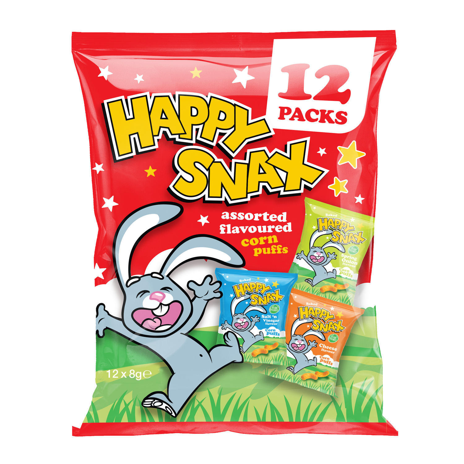 Happy Snax Crisps Assorted Flavoured Corn Puffs 12 x 8g