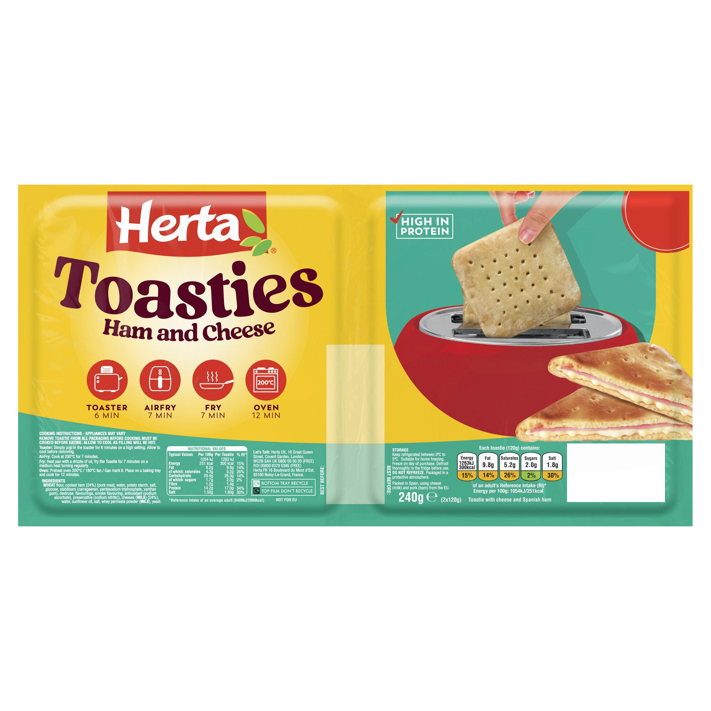 Herta Toasties Ham and Cheese 2 x 120g (240g)