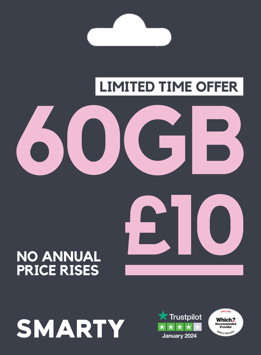 SMARTY 60GB PAYG £10 Sim Card