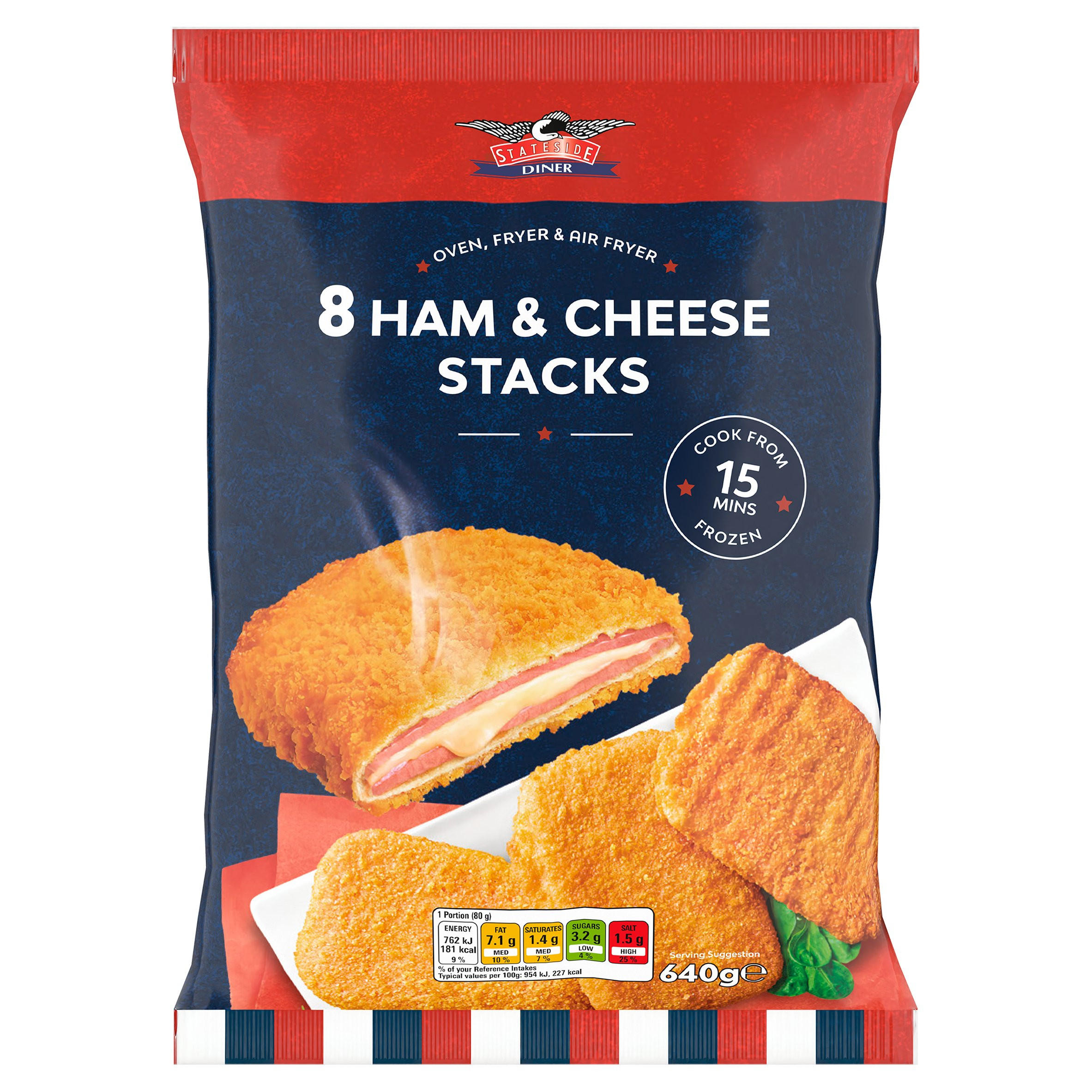 Stateside Diner 8 Ham & Cheese Stacks 640g