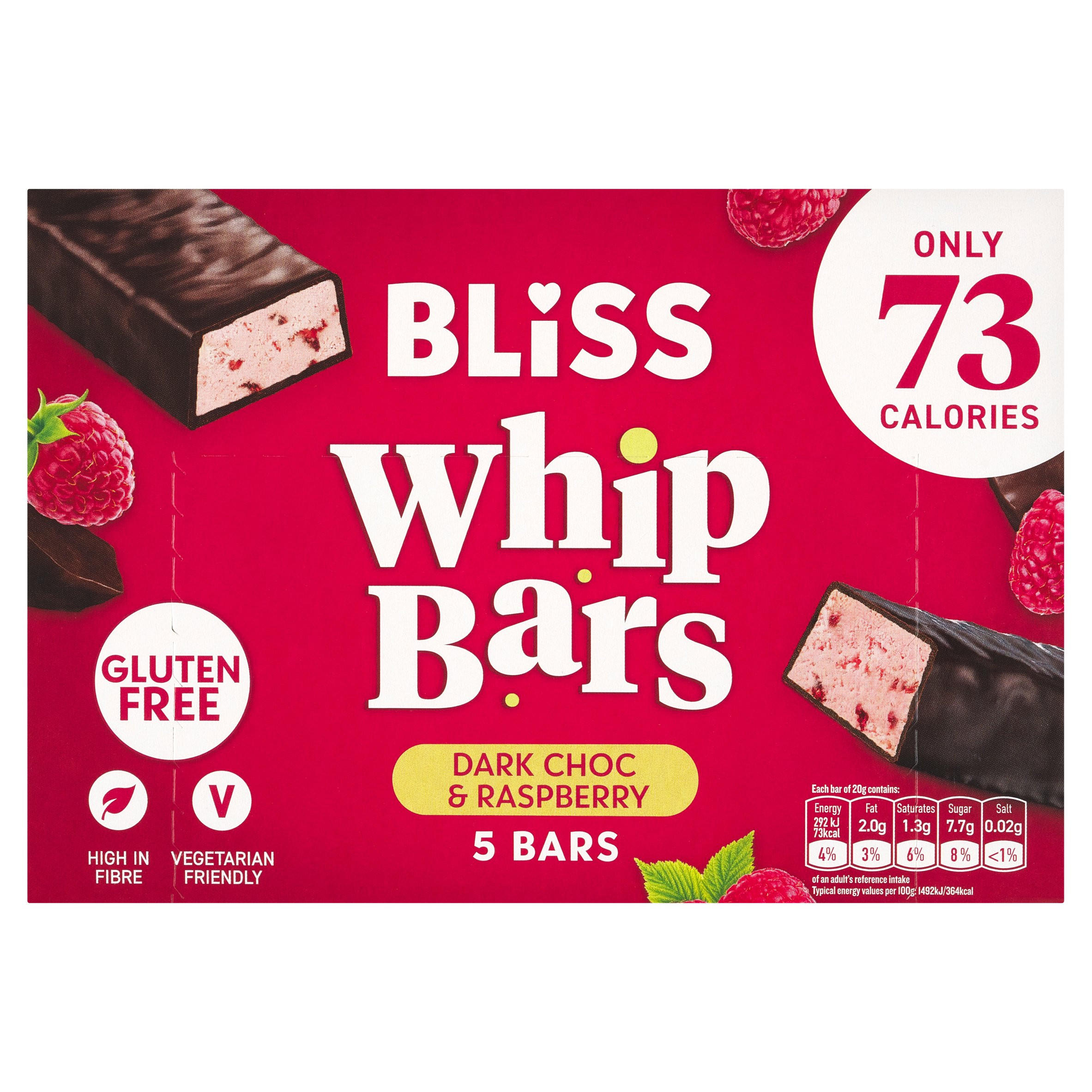 Bliss Dark Choc & Raspberry Whip Bars 5 x 20g (100g)