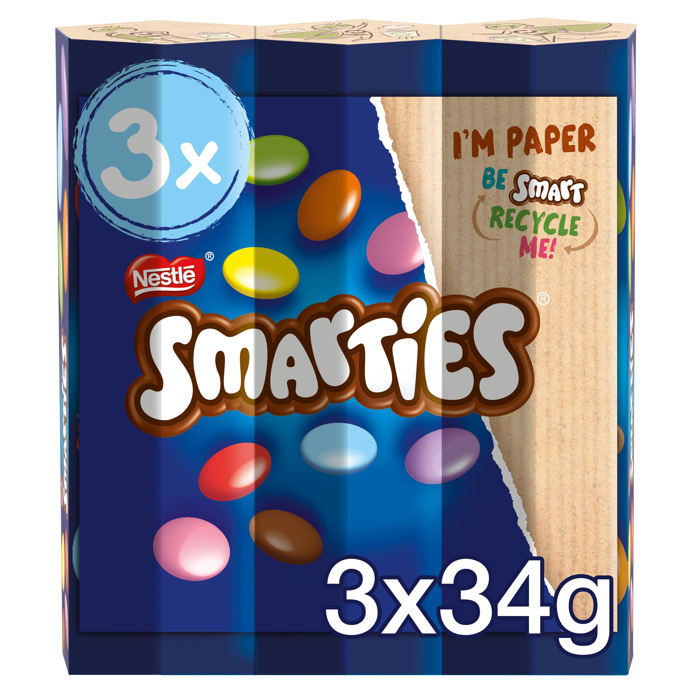 Smarties Milk Chocolate Tube 3 Pack Multipack 102g