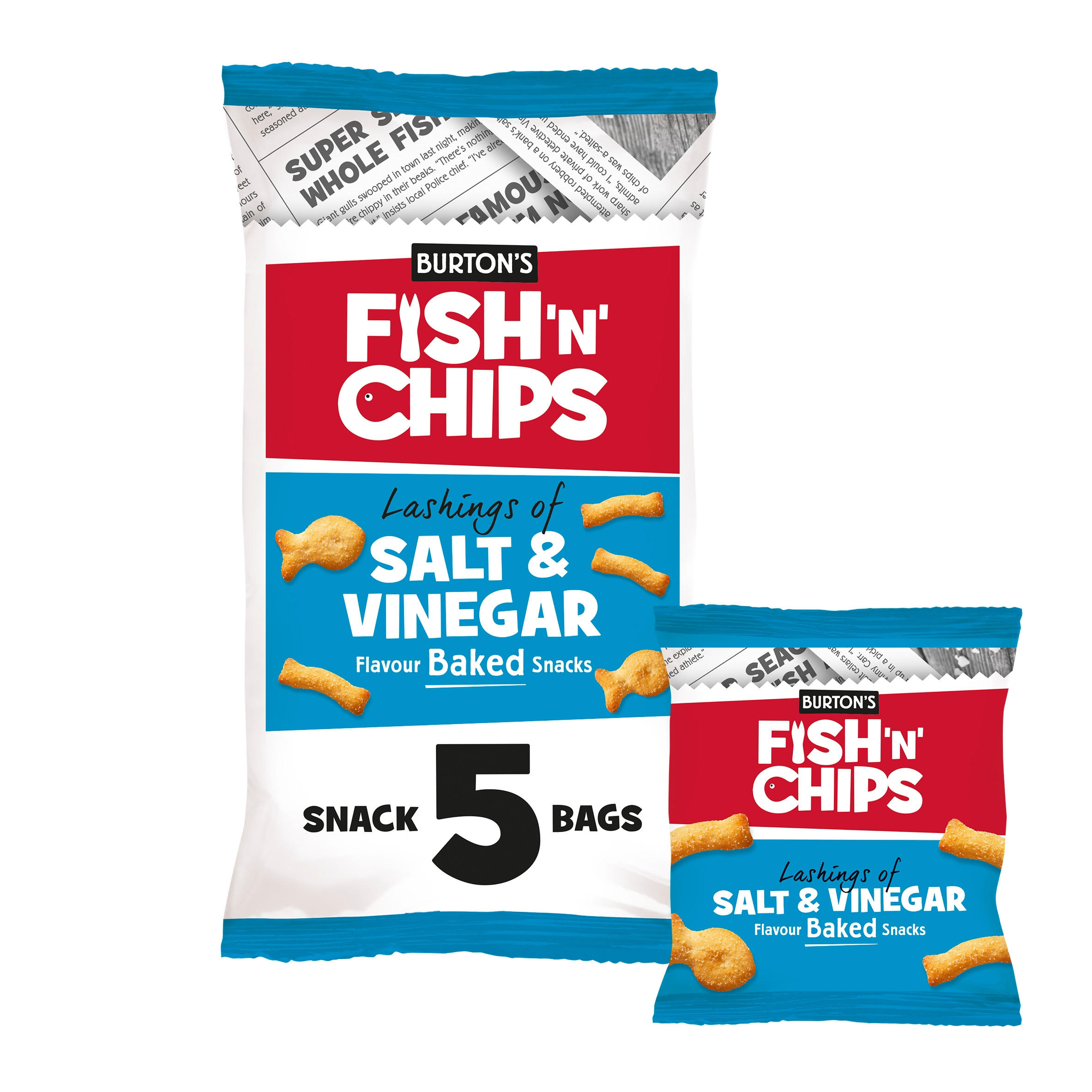 Burton's 5 Fish'n Chips Lashings of Salt & Vinegar Flavour Baked Snacks 125g